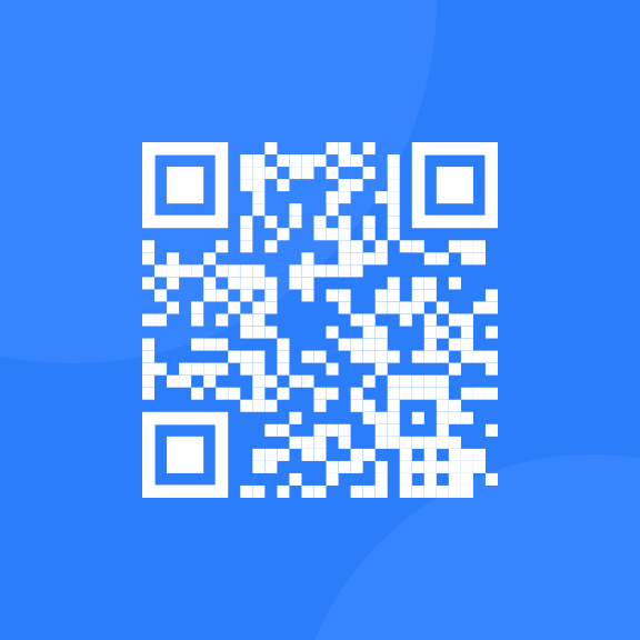 QR code with white and blue pixelated pattern on blue background, scannable for accessing linked content